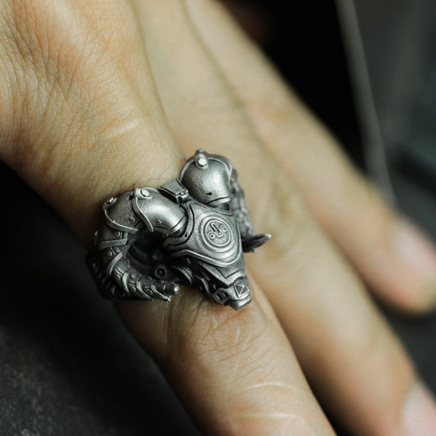 Ram Skull Ring with Mechanical Plating ¨C 925 Sterling Silver Handmade