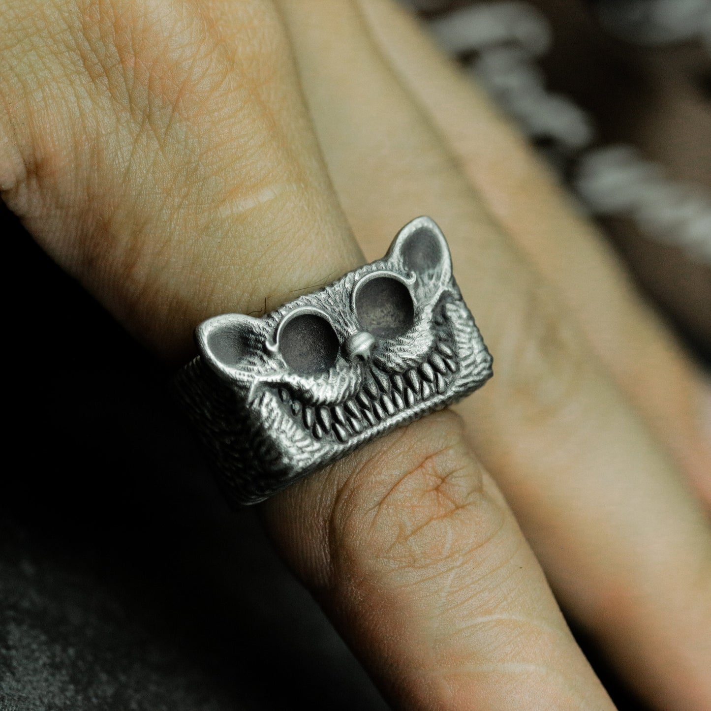 Grinning Cat Ring - 925 Silver Handmade
