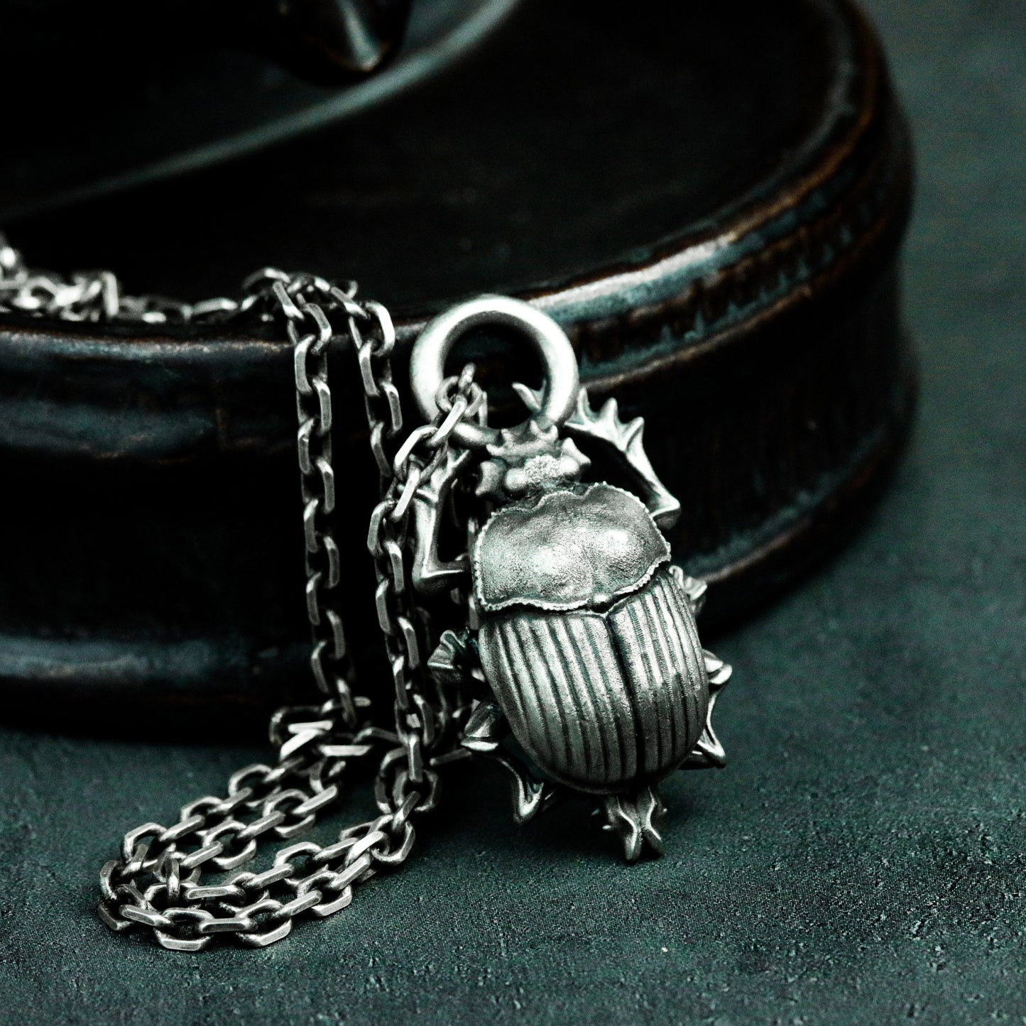 Scarab Pendant with Star-Point Frame - 925 Sterling Silver Handmade