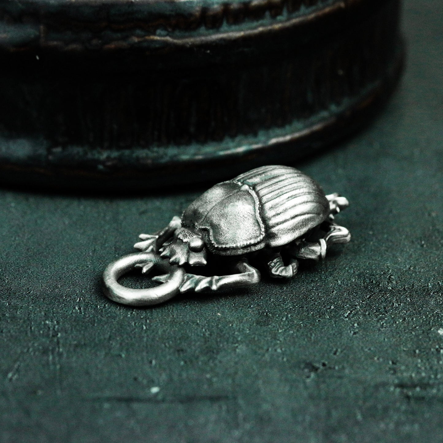 Scarab Pendant with Star-Point Frame - 925 Sterling Silver Handmade