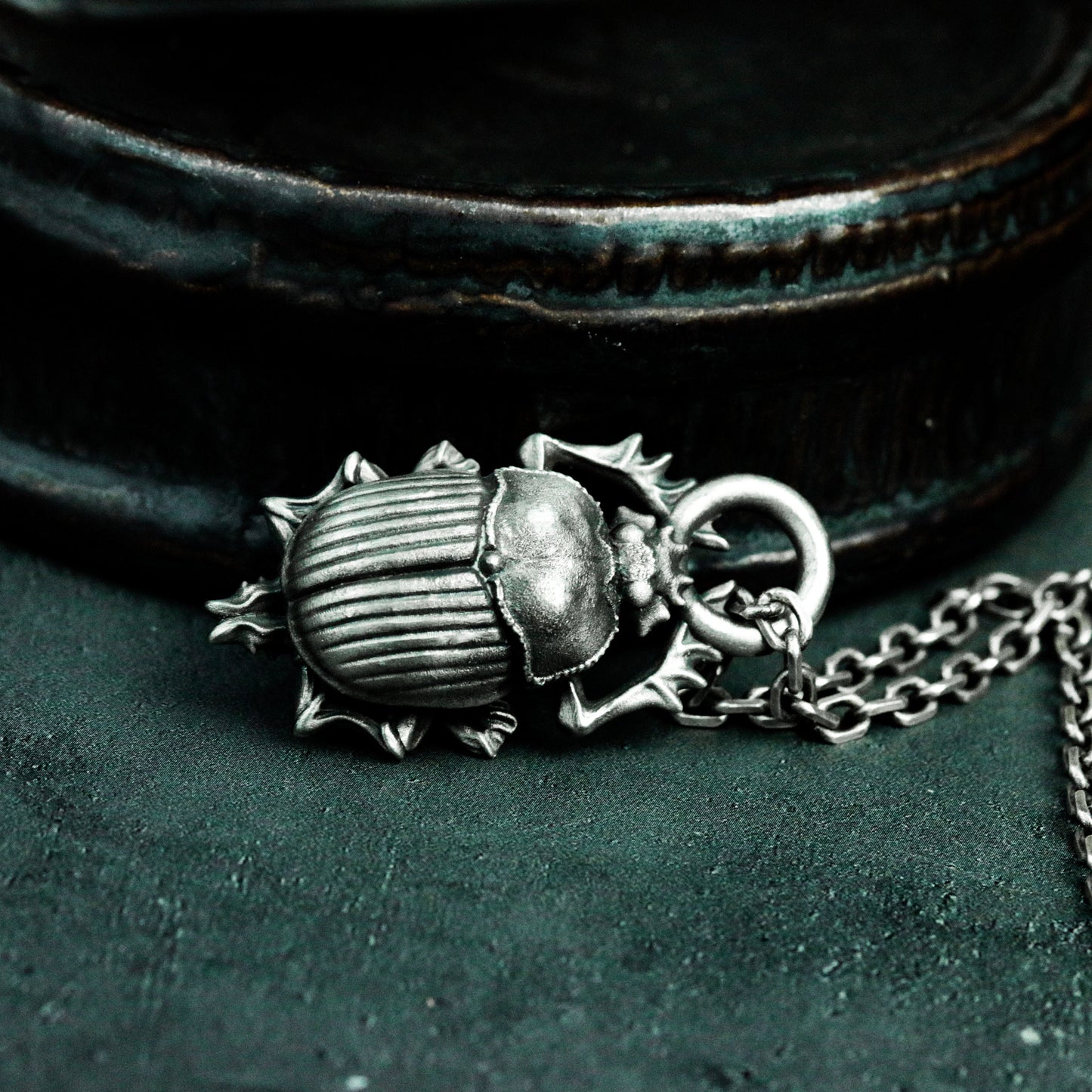 Scarab Pendant with Star-Point Frame - 925 Sterling Silver Handmade