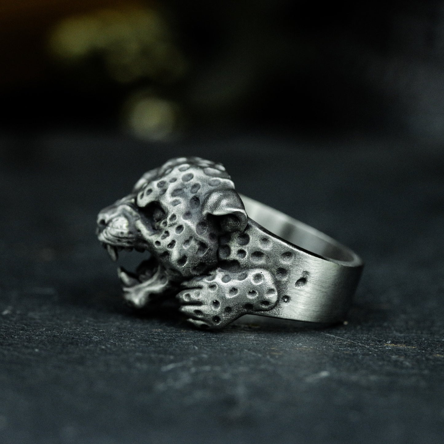 Leopard Head Ring ¨C Handmade 925 Silver Roaring Jungle Beast Band