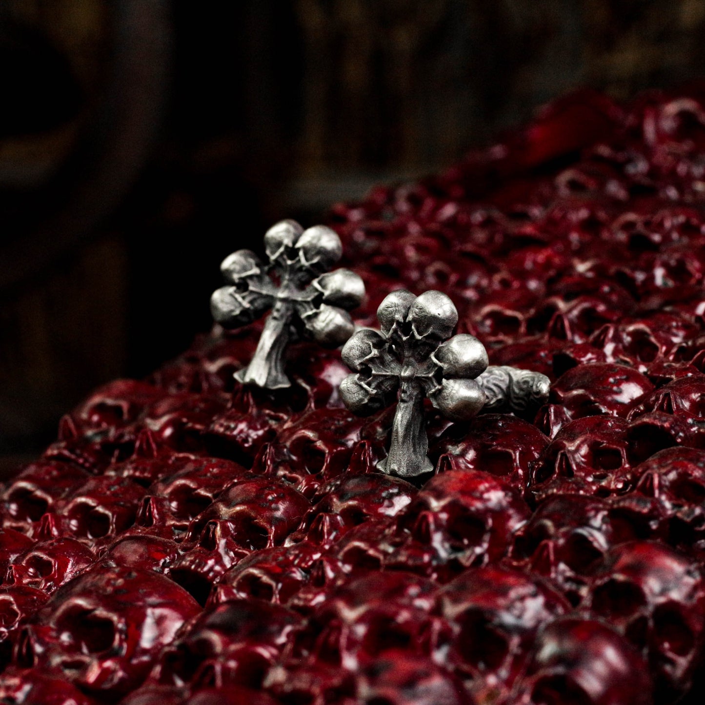Plum Skull Cufflinks - Handmade 925 Silver Playing Card Design