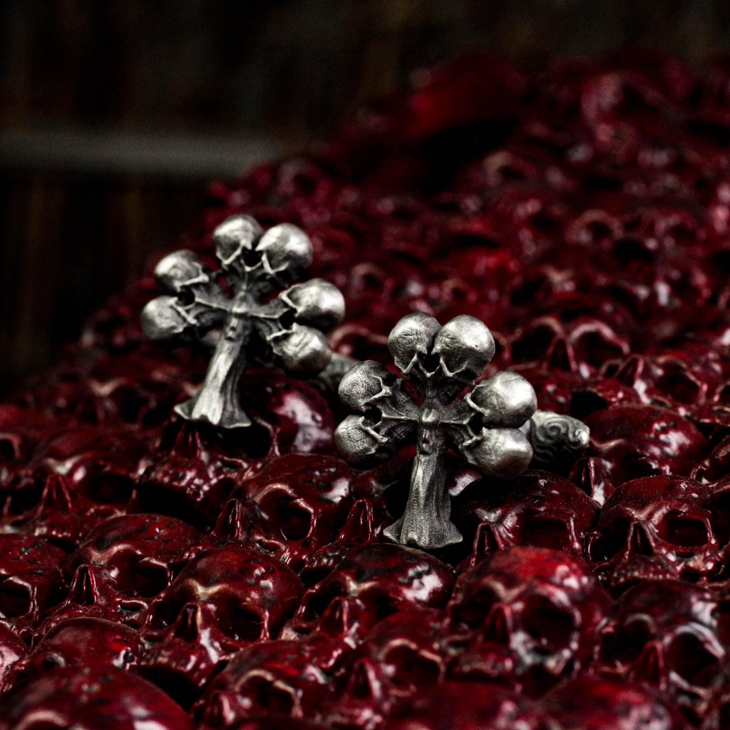 Plum Skull Cufflinks - Handmade 925 Silver Playing Card Design