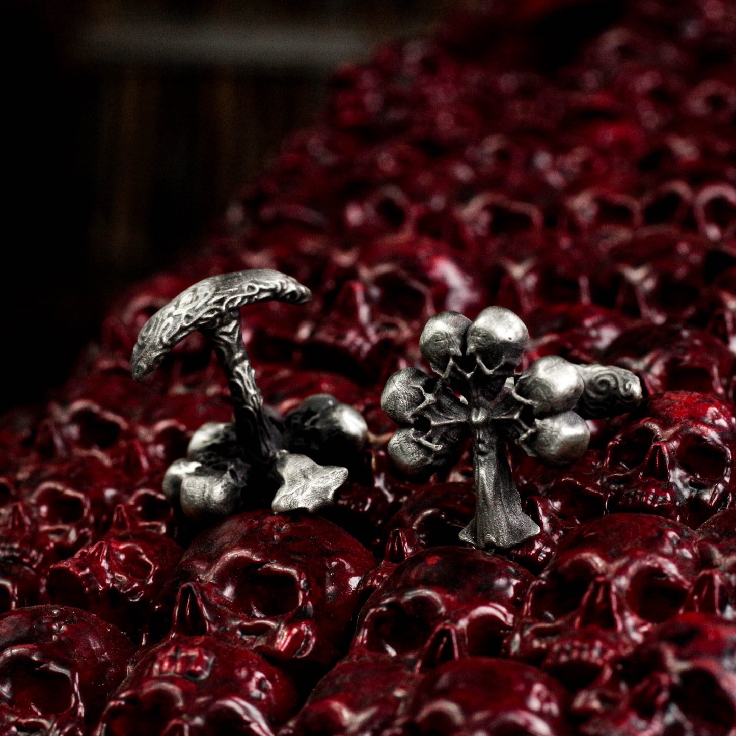 Plum Skull Cufflinks - Handmade 925 Silver Playing Card Design