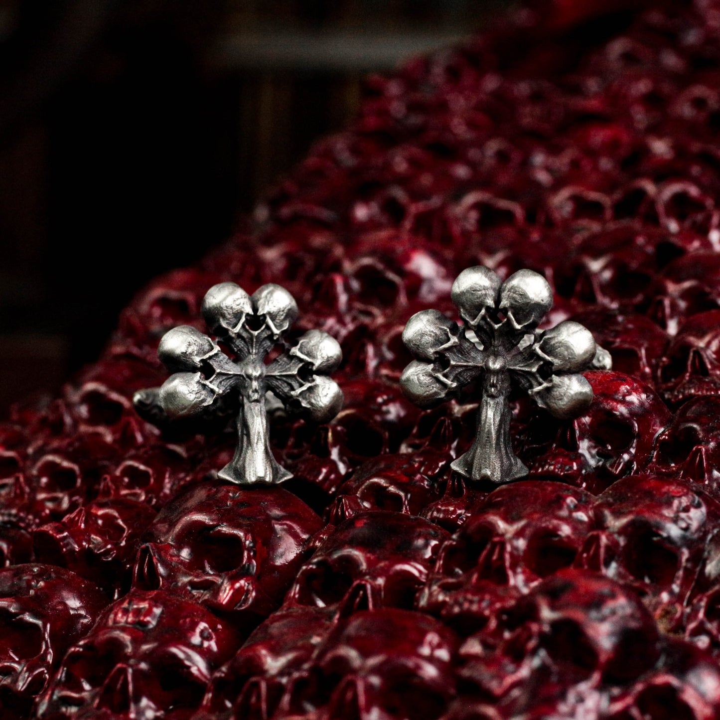 Plum Skull Cufflinks - Handmade 925 Silver Playing Card Design