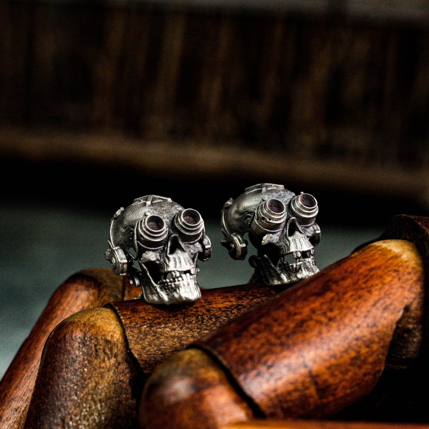 Gas Mask Skull Cufflinks - Handmade 925 Sterling Silver