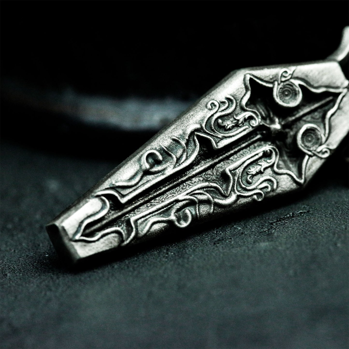 Gothic Coffin Pendant with Ornate Carvings ¨C 925 Sterling Silver Handmade