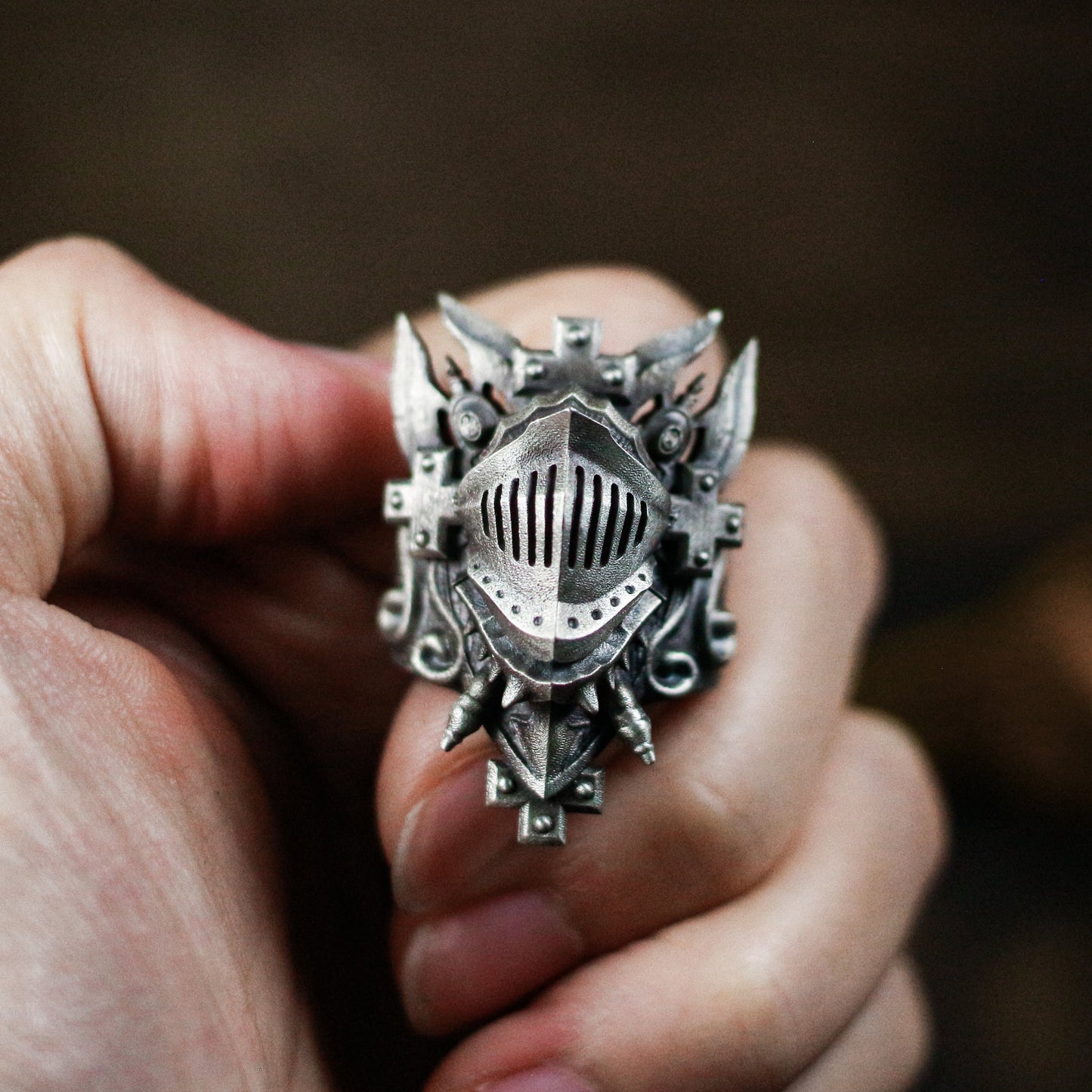 Knight Face Mask Ring - 925 Sterling Silver Handmade