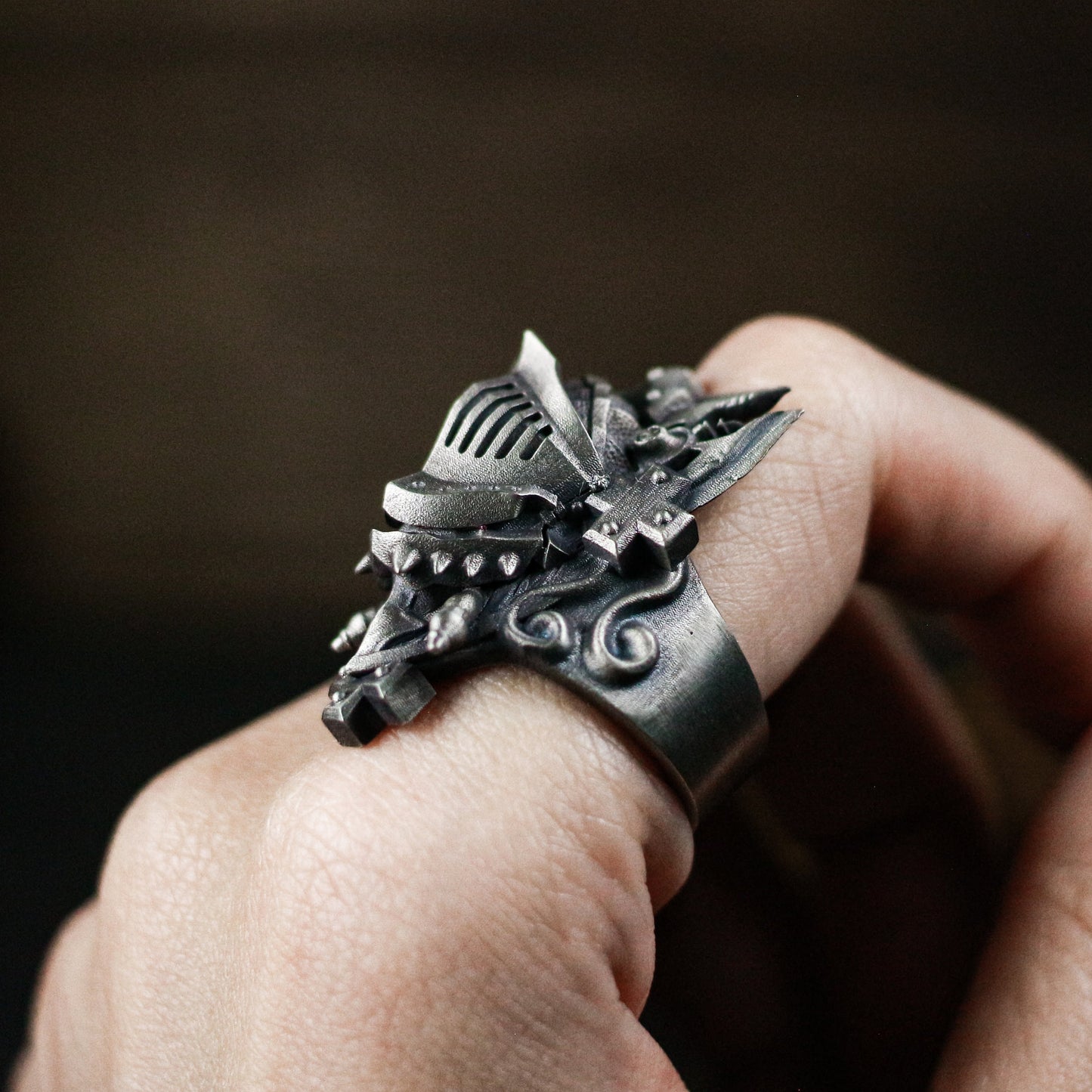 Knight Face Mask Ring - 925 Sterling Silver Handmade