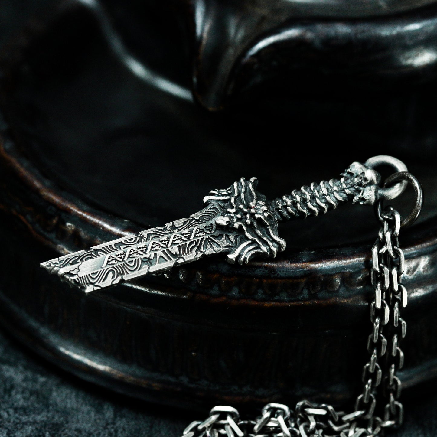 Dragon Sword Pendant - 925 Silver Handmade Fantasy Weapon
