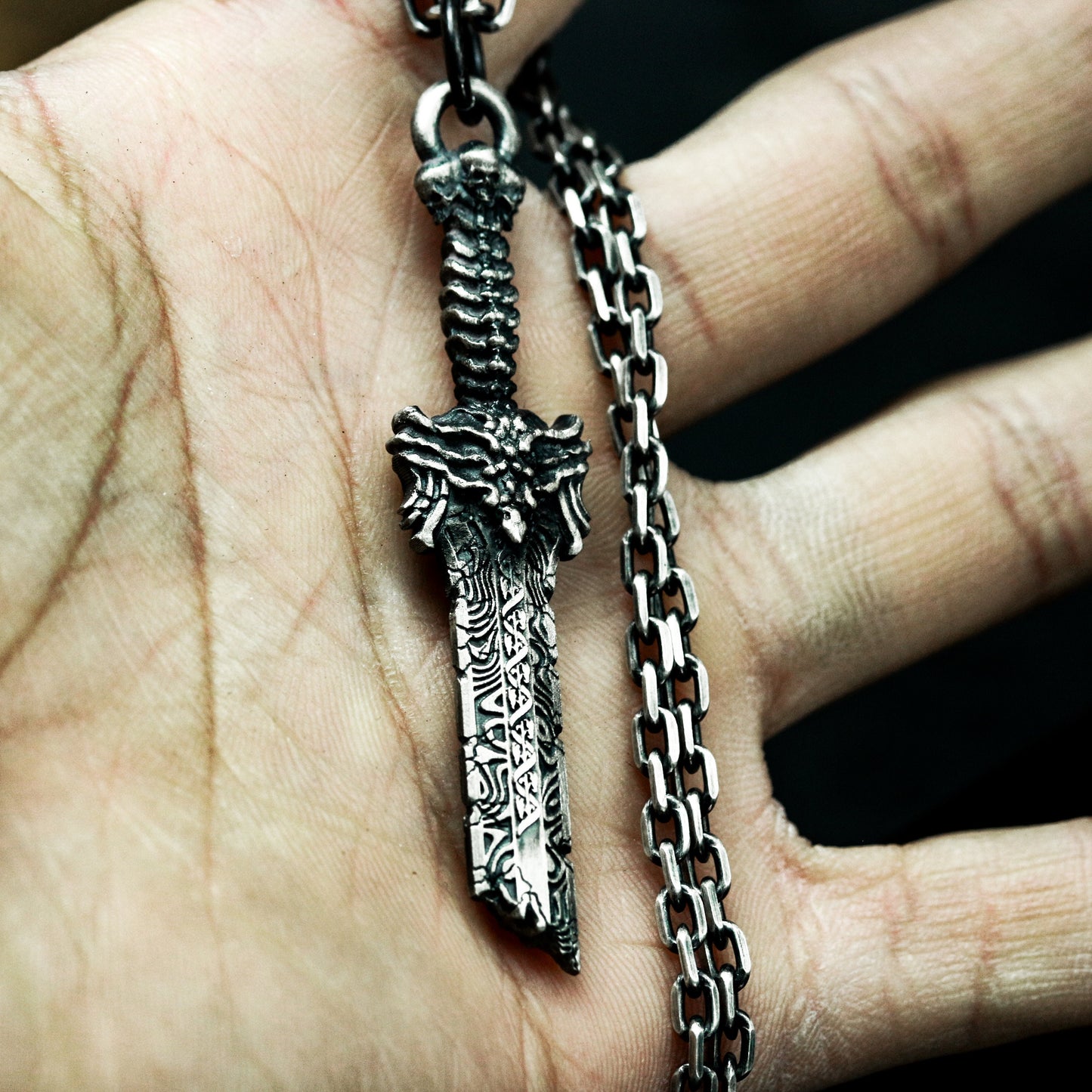 Dragon Sword Pendant - 925 Silver Handmade Fantasy Weapon