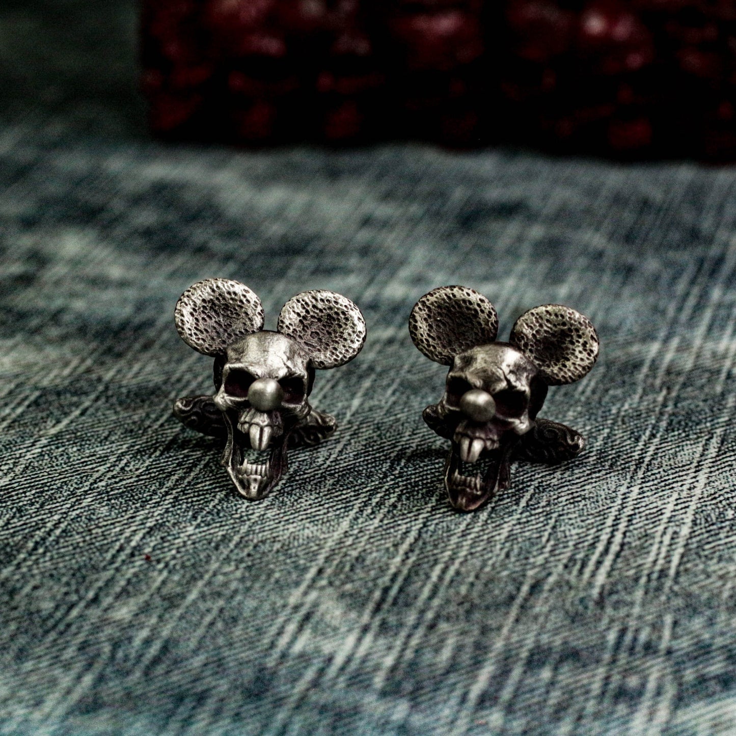 Roaring Mouse Skull Cufflinks - 925 Silver Handmade