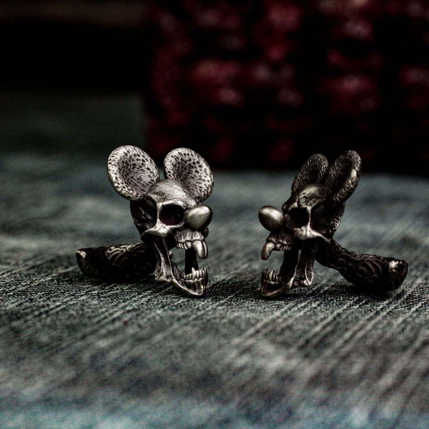 Roaring Mouse Skull Cufflinks - 925 Silver Handmade