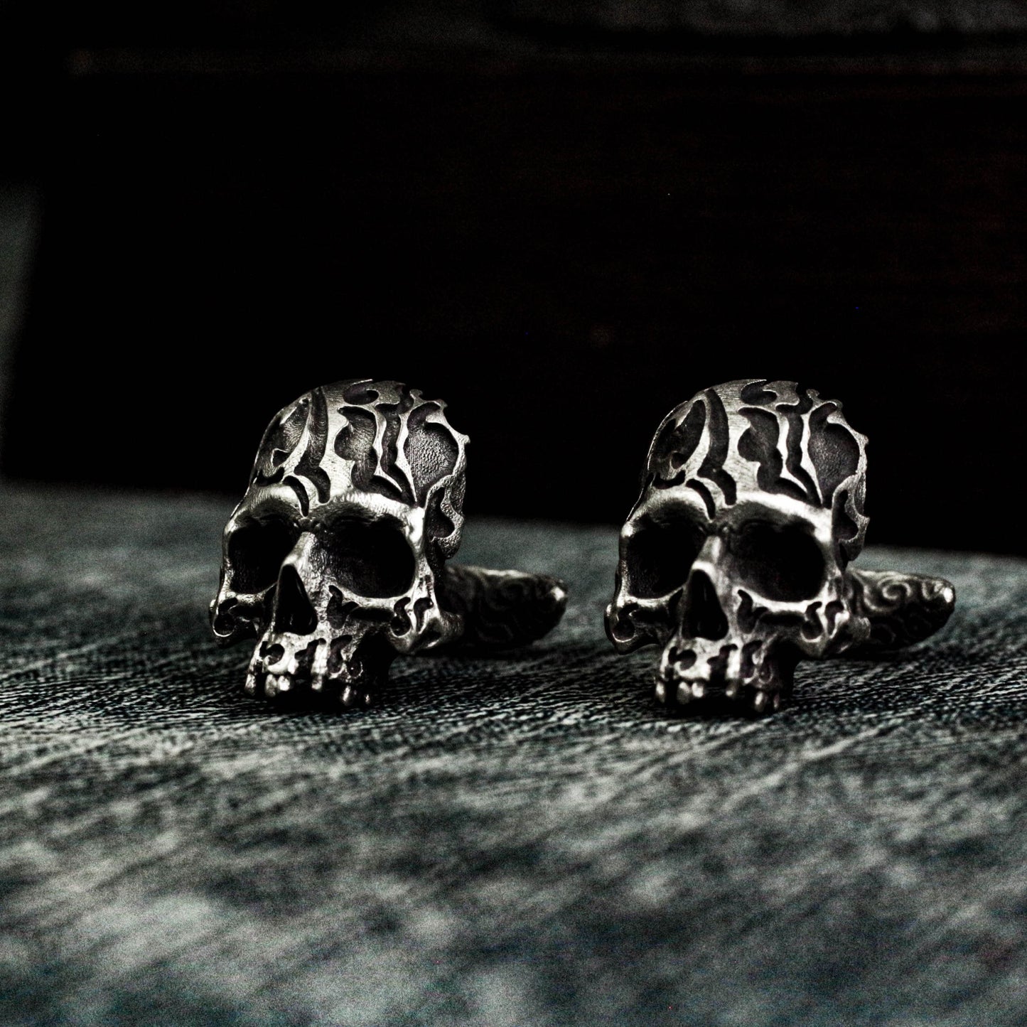 Mexican Carved Skull Cufflinks - 925 Sterling Silver Handmade