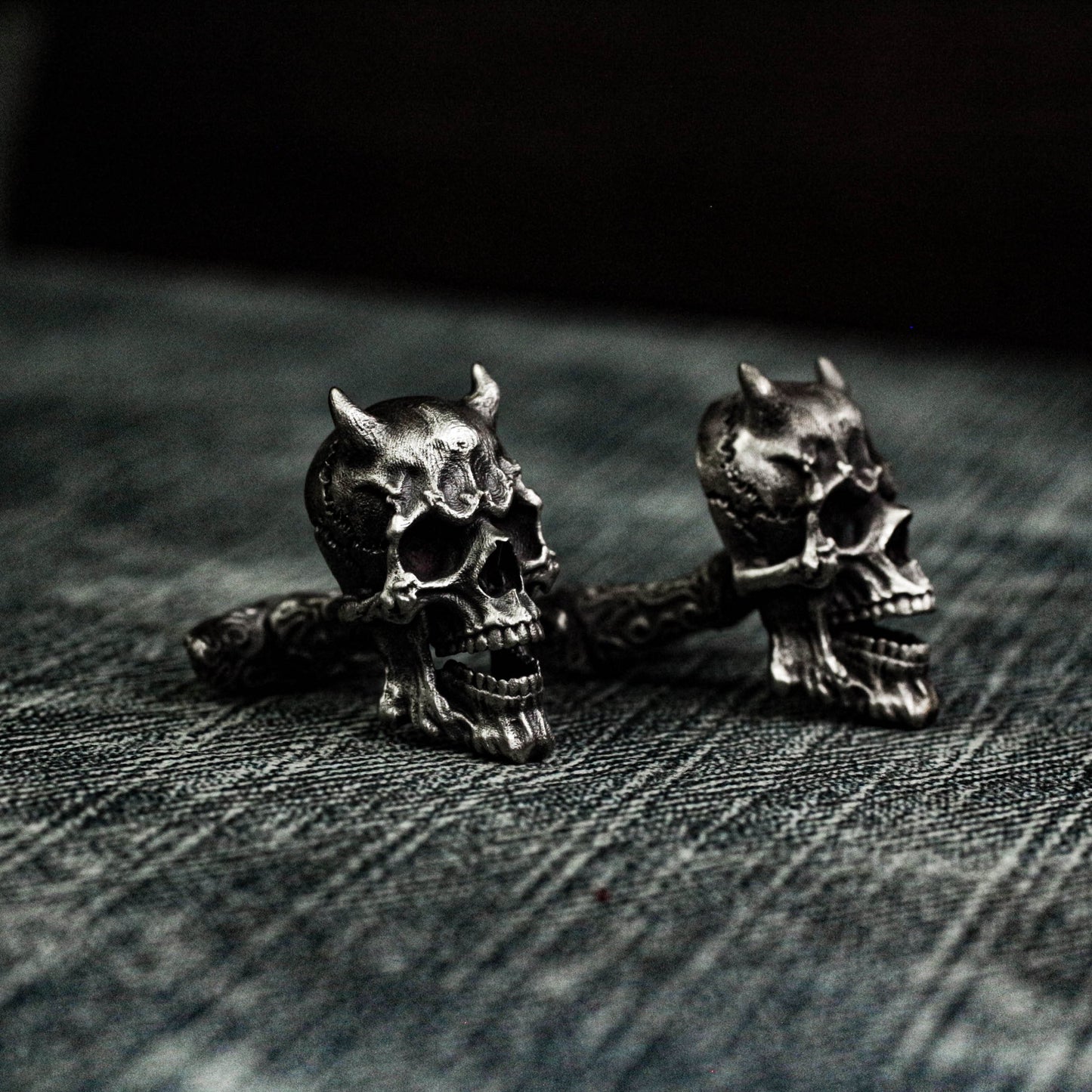Devil Horn Skull Cufflinks, 925 Silver Handmade