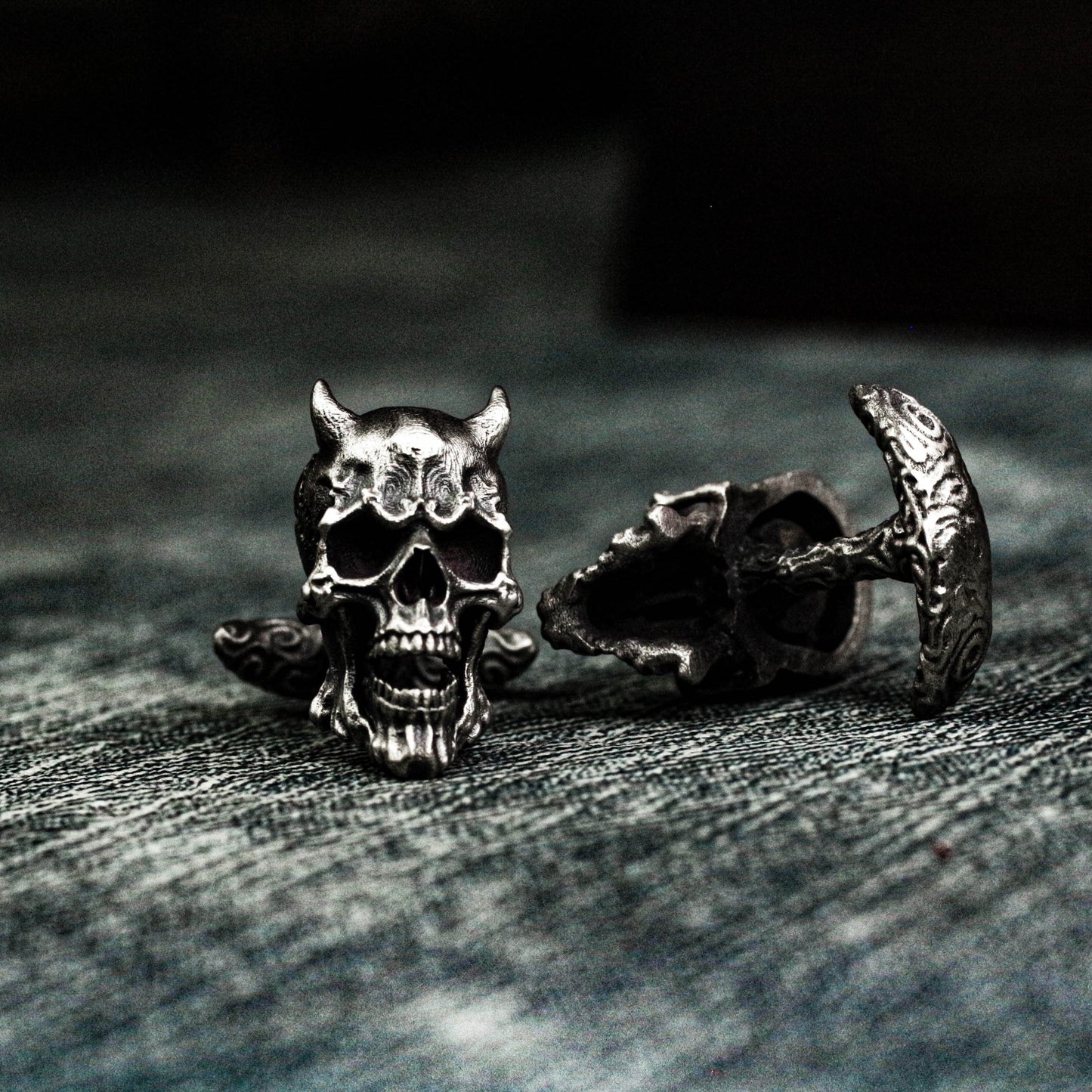 Devil Horn Skull Cufflinks, 925 Silver Handmade
