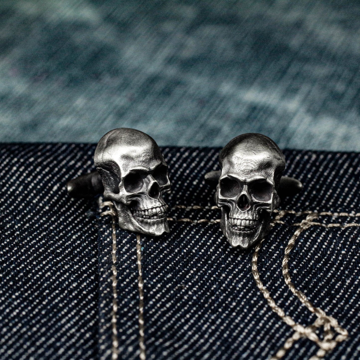 Human Skull Cufflinks - 925 Sterling Silver Handmade