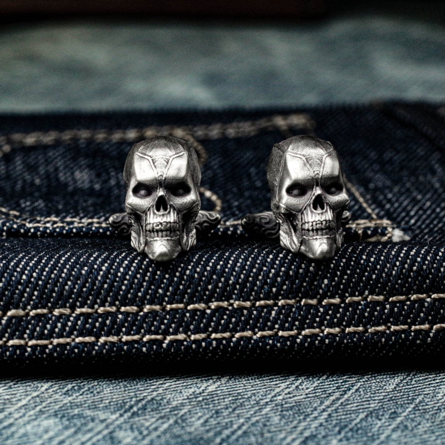 Warrior Skull Cufflinks - Dark Gothic Armor 925 Silver Handmade