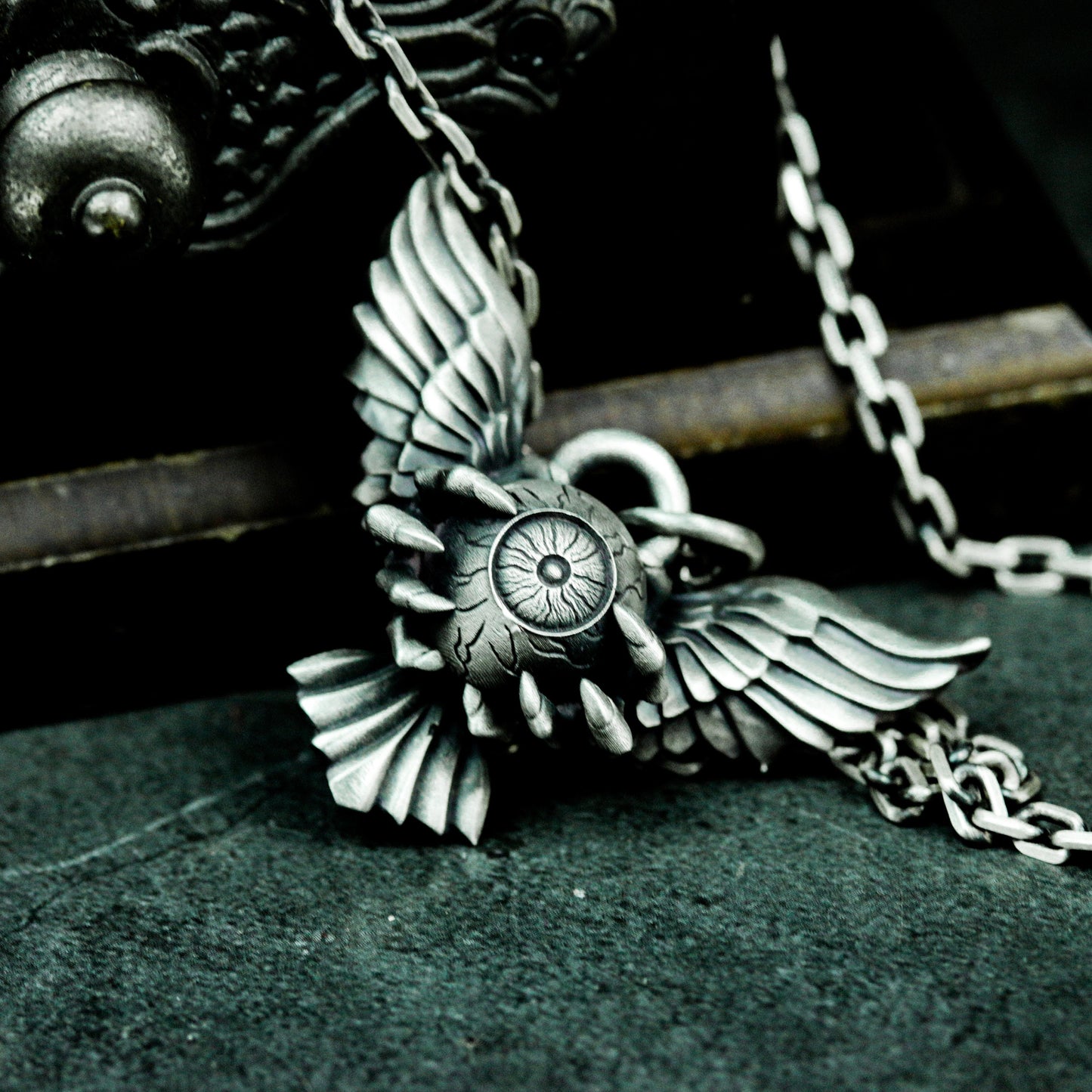 Winged Eye Gear Pendant ¨C 925 Silver Handmade