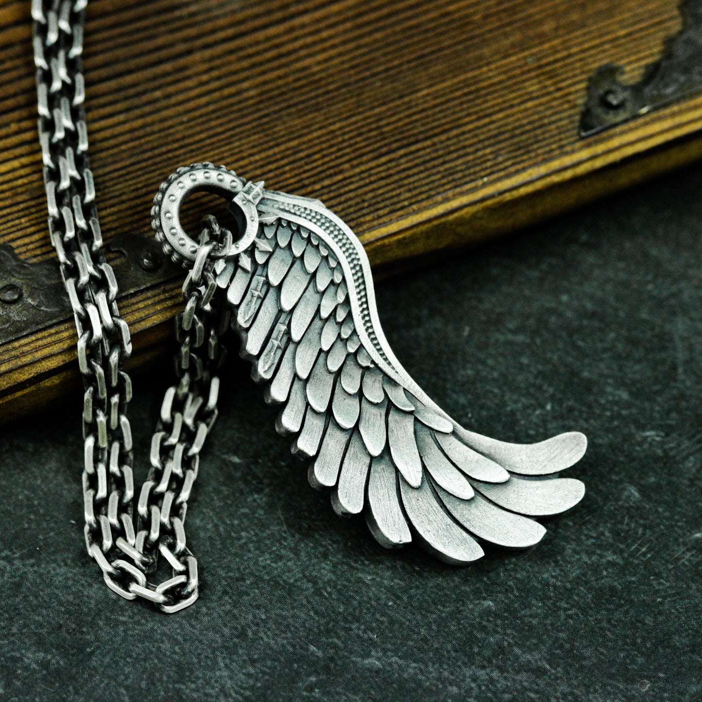 Mecha Feather Wing Pendant - 925 Sterling Silver Handmade