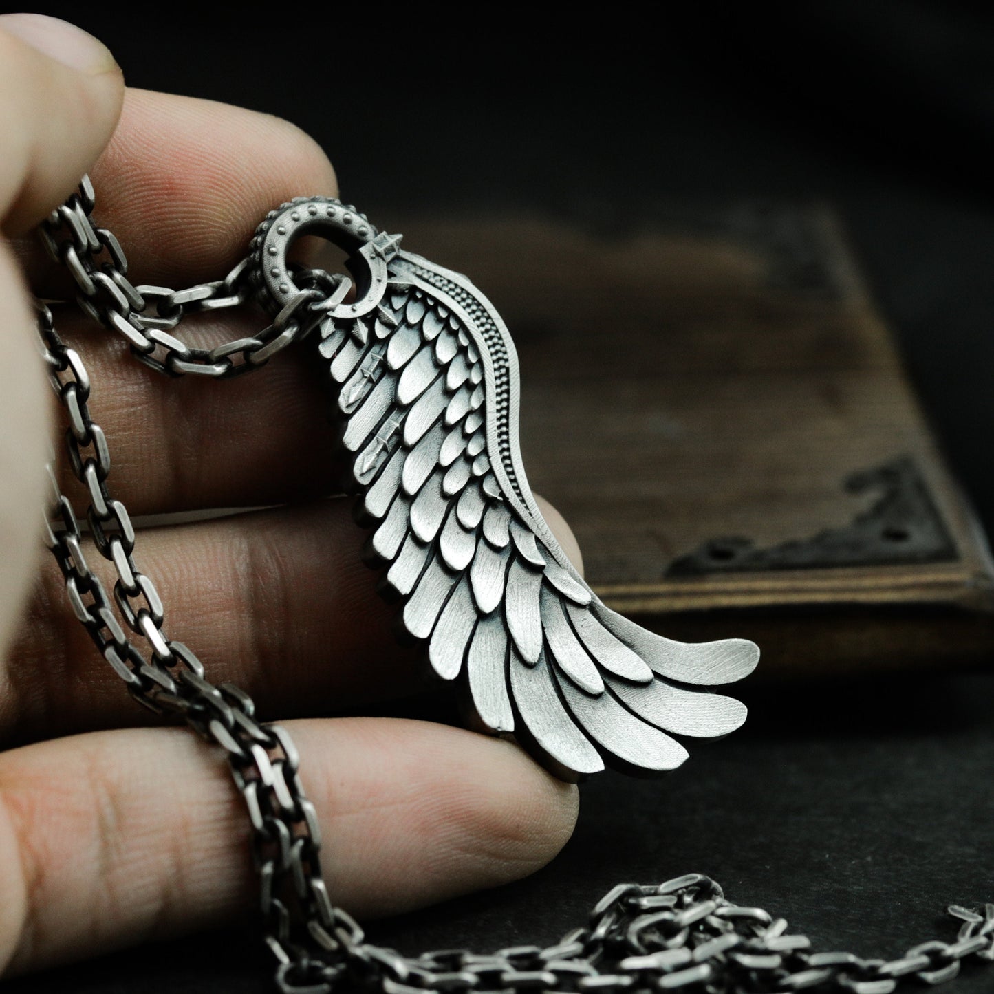 Mecha Feather Wing Pendant - 925 Sterling Silver Handmade