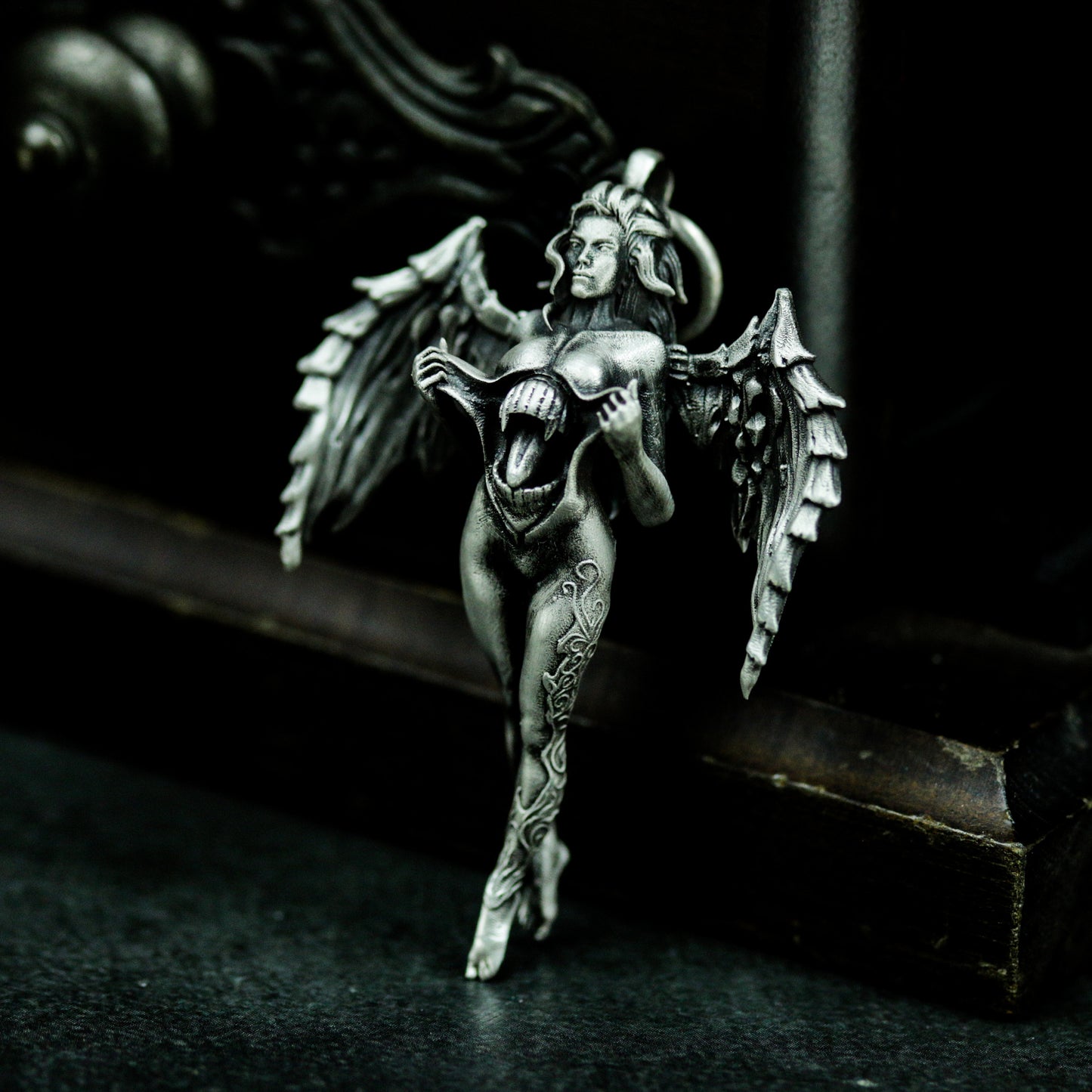 Fallen Angel Pendant - 925 Silver Handmade Gothic Guardian