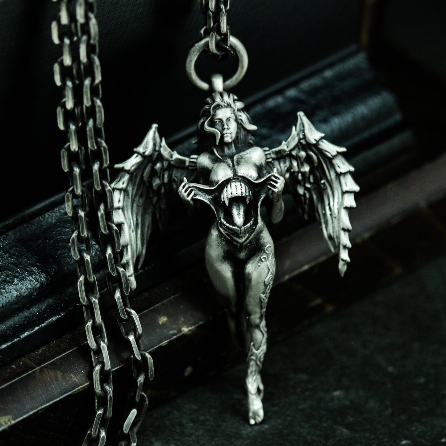 Fallen Angel Pendant - 925 Silver Handmade Gothic Guardian