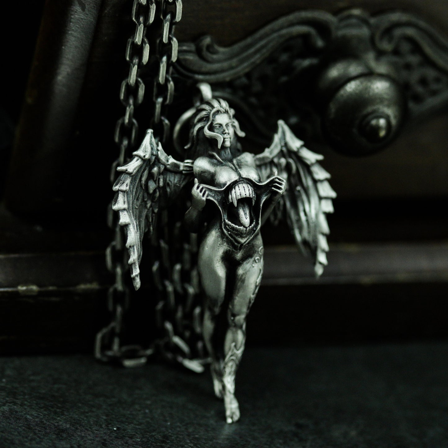Fallen Angel Pendant - 925 Silver Handmade Gothic Guardian