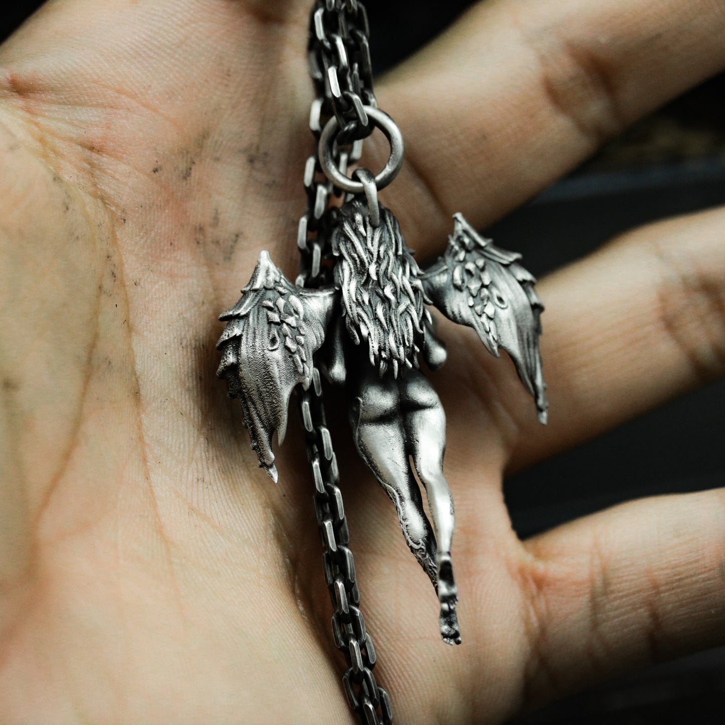 Fallen Angel Pendant - 925 Silver Handmade Gothic Guardian