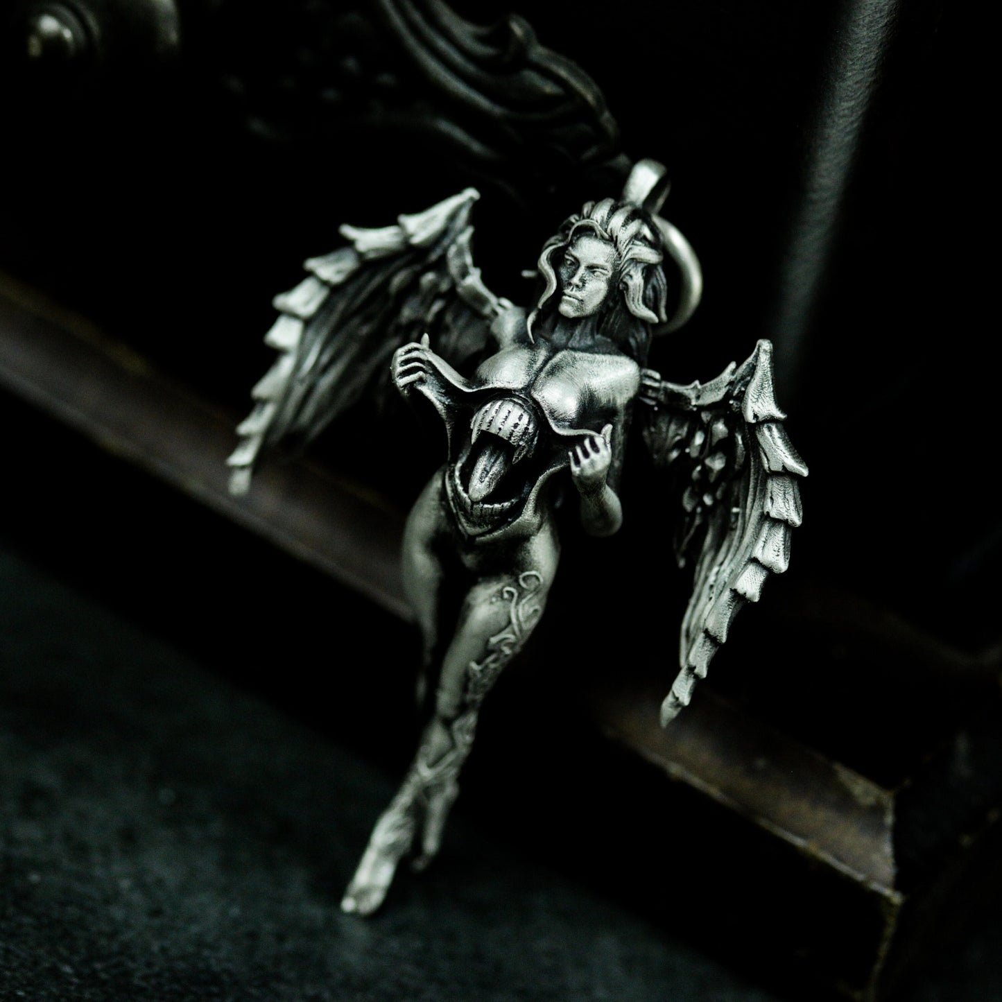 Fallen Angel Pendant - 925 Silver Handmade Gothic Guardian