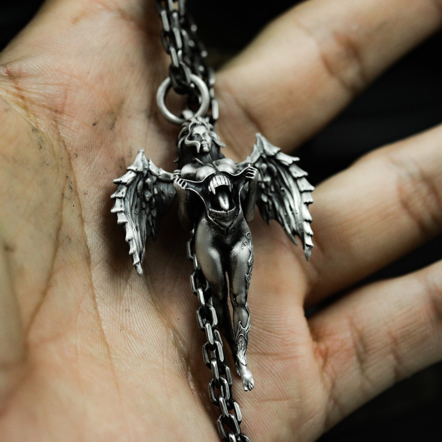Fallen Angel Pendant - 925 Silver Handmade Gothic Guardian