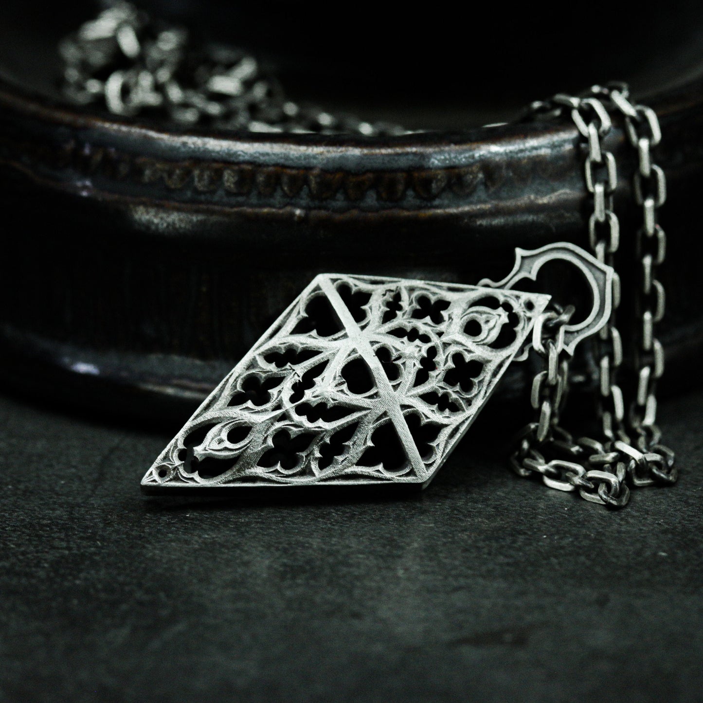 Geometric Gothic Lace Pendant ¨C 925 Sterling Silver Handmade