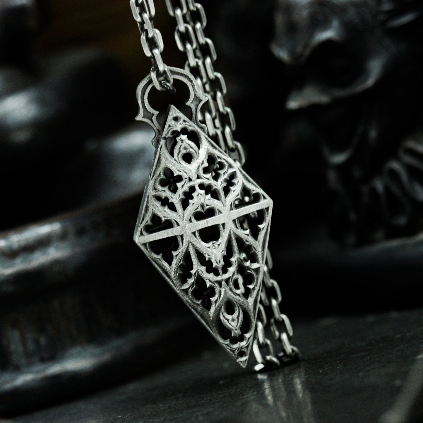 Geometric Gothic Lace Pendant ¨C 925 Sterling Silver Handmade