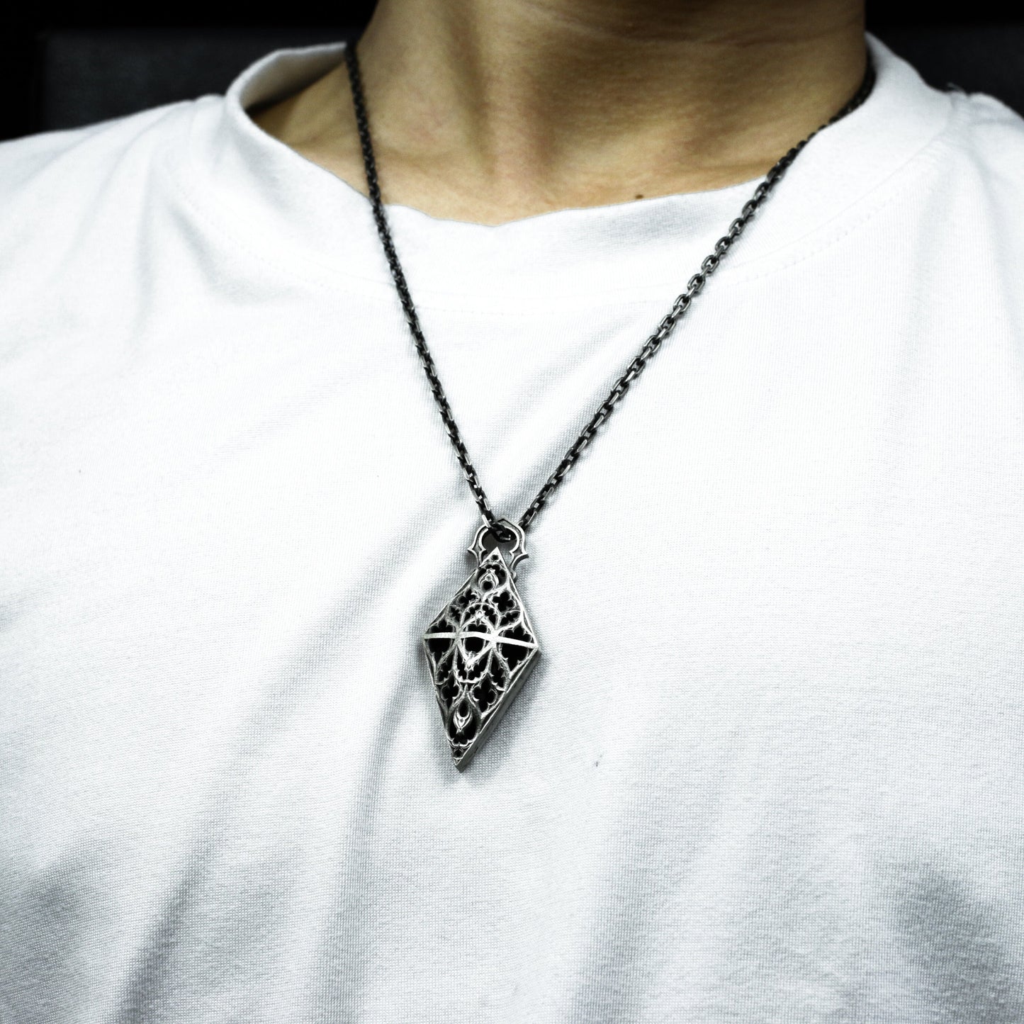 Geometric Gothic Lace Pendant ¨C 925 Sterling Silver Handmade