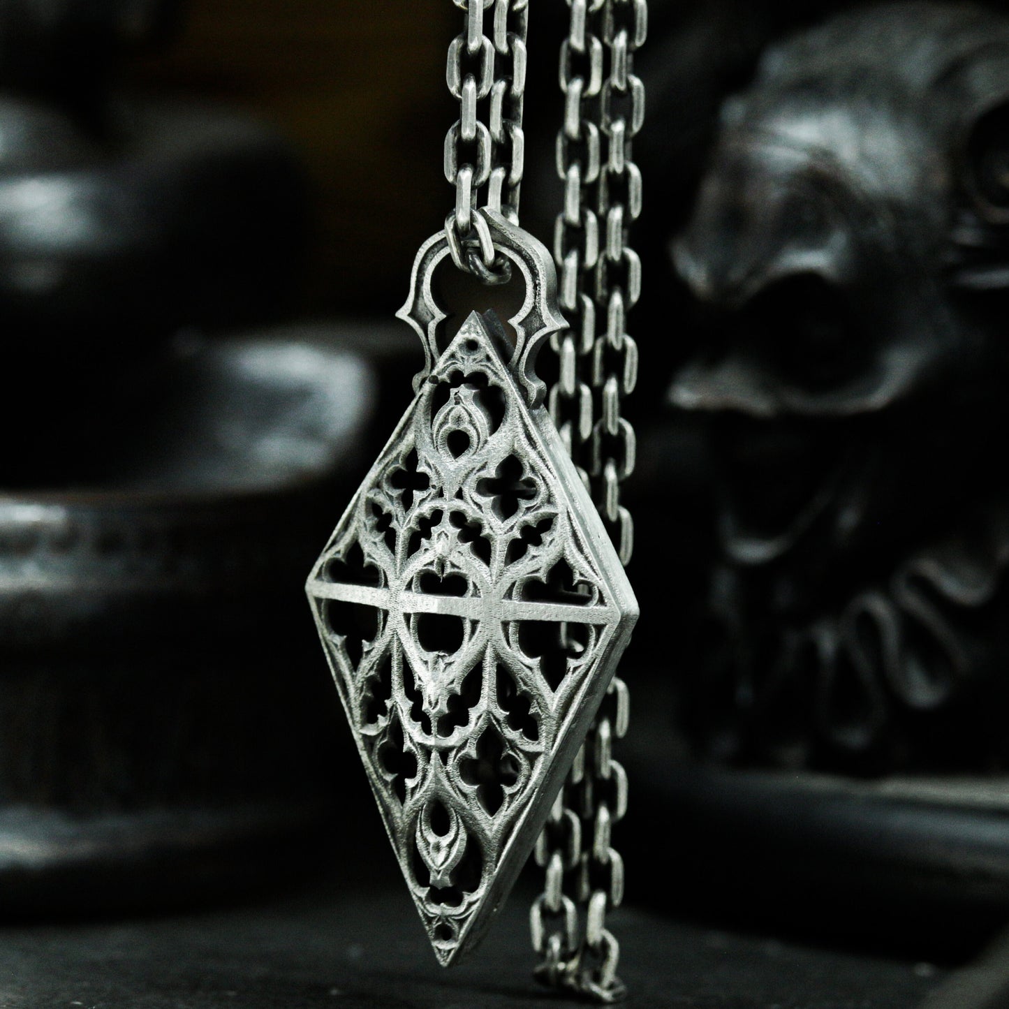 Geometric Gothic Lace Pendant ¨C 925 Sterling Silver Handmade