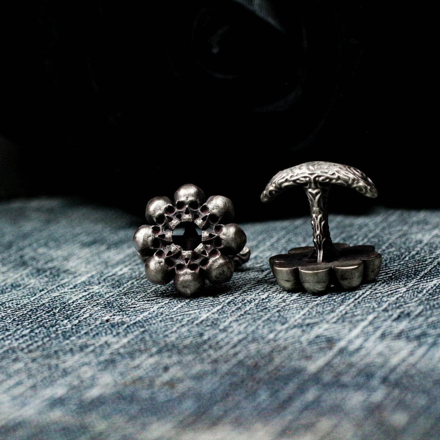 Skull Disc Cufflinks - 925 Silver Handmade