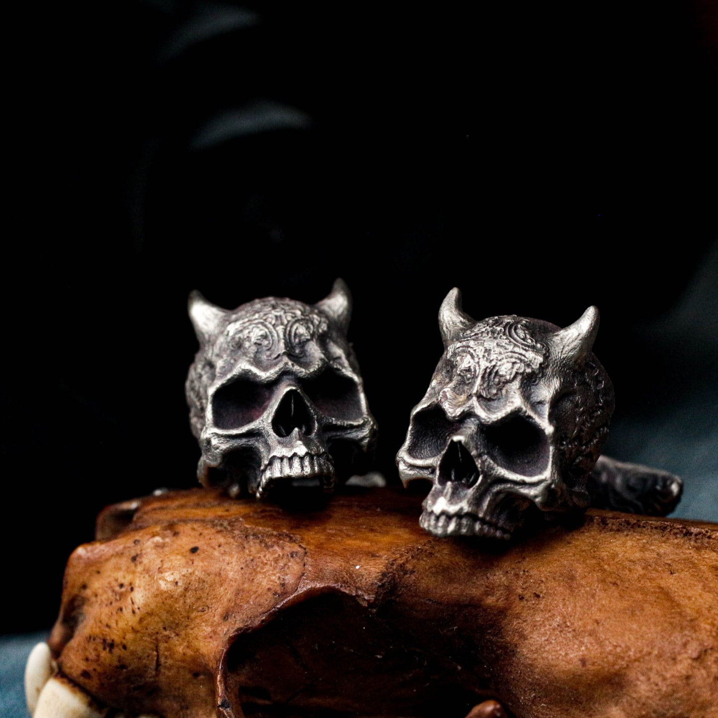 Jawless Horns Skull Cufflinks - Handmade 925 Sterling Silver