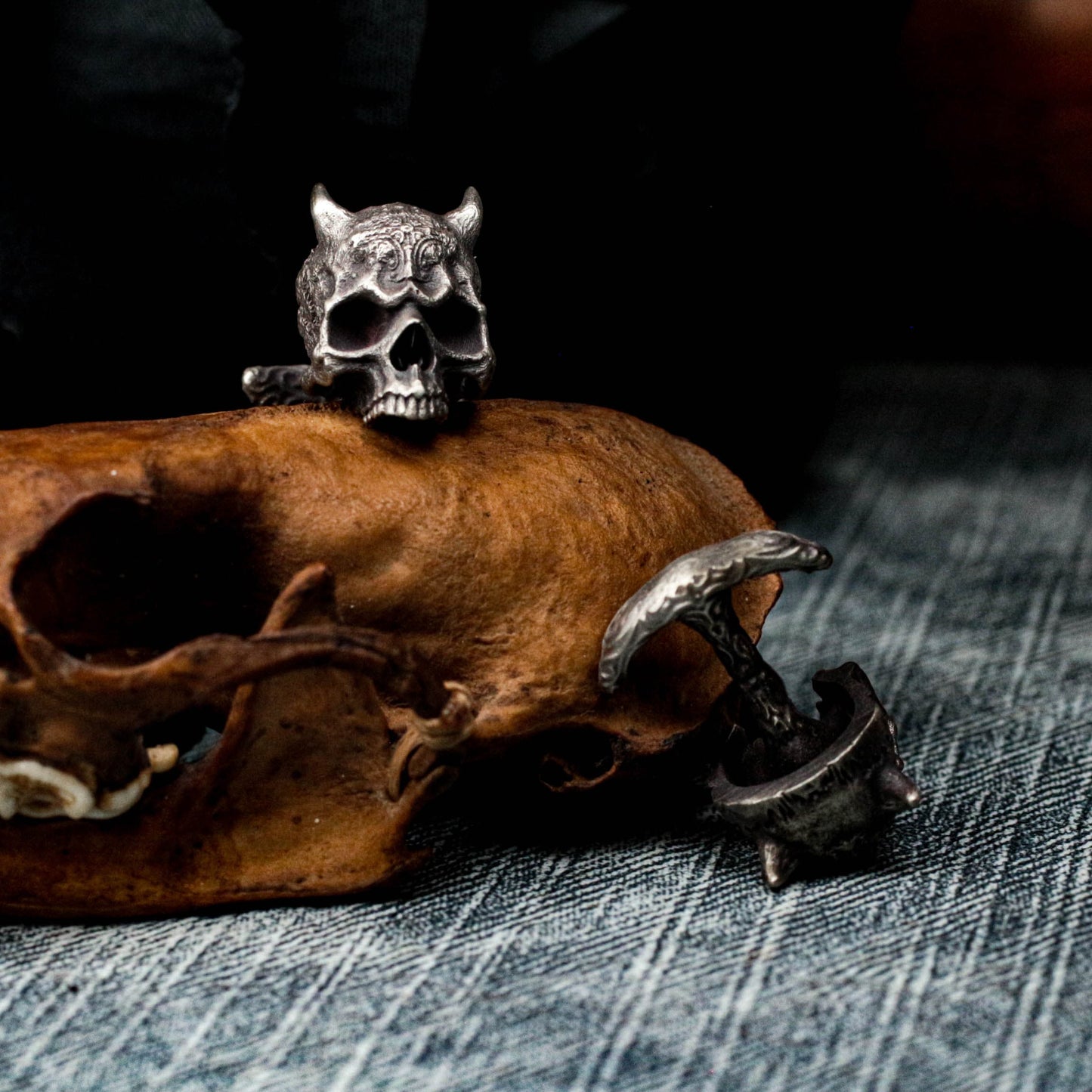 Jawless Horns Skull Cufflinks - Handmade 925 Sterling Silver
