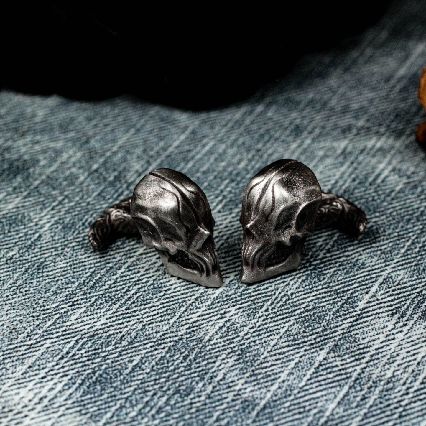 Warrior Skull Cufflinks, Abyssal Demon Design - 925 Sterling Silver Handmade
