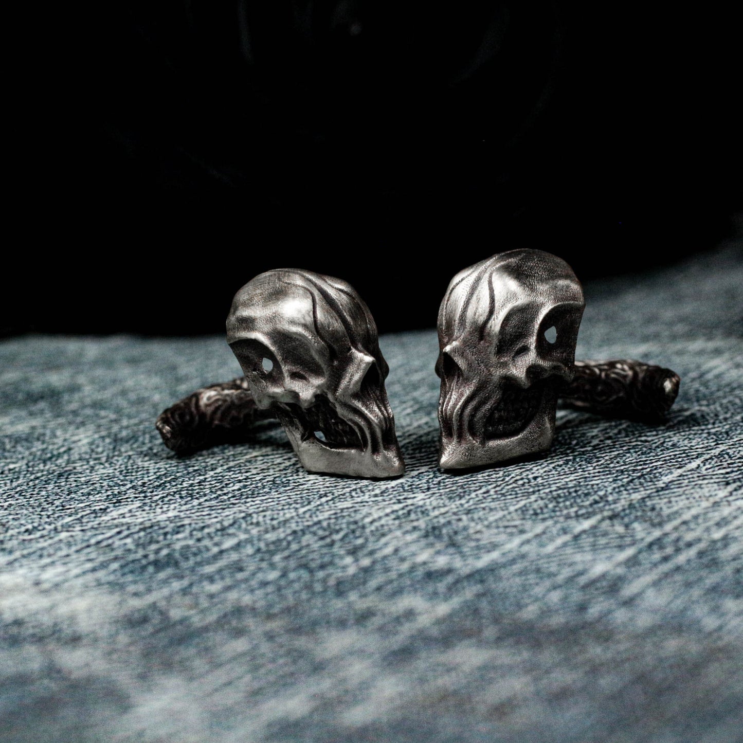 Warrior Skull Cufflinks, Abyssal Demon Design - 925 Sterling Silver Handmade