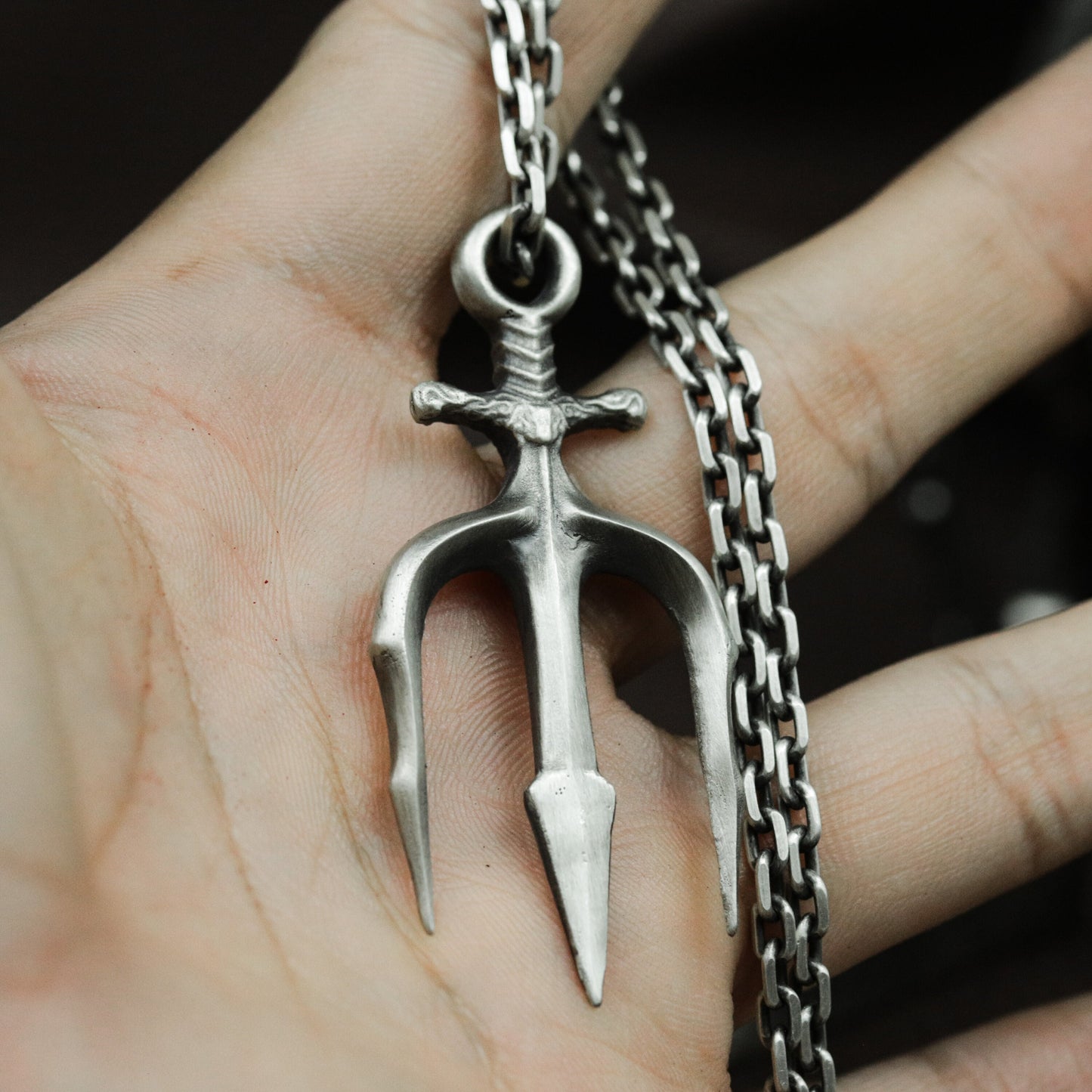 Trident God Weapon Pendant - 925 Silver Handmade