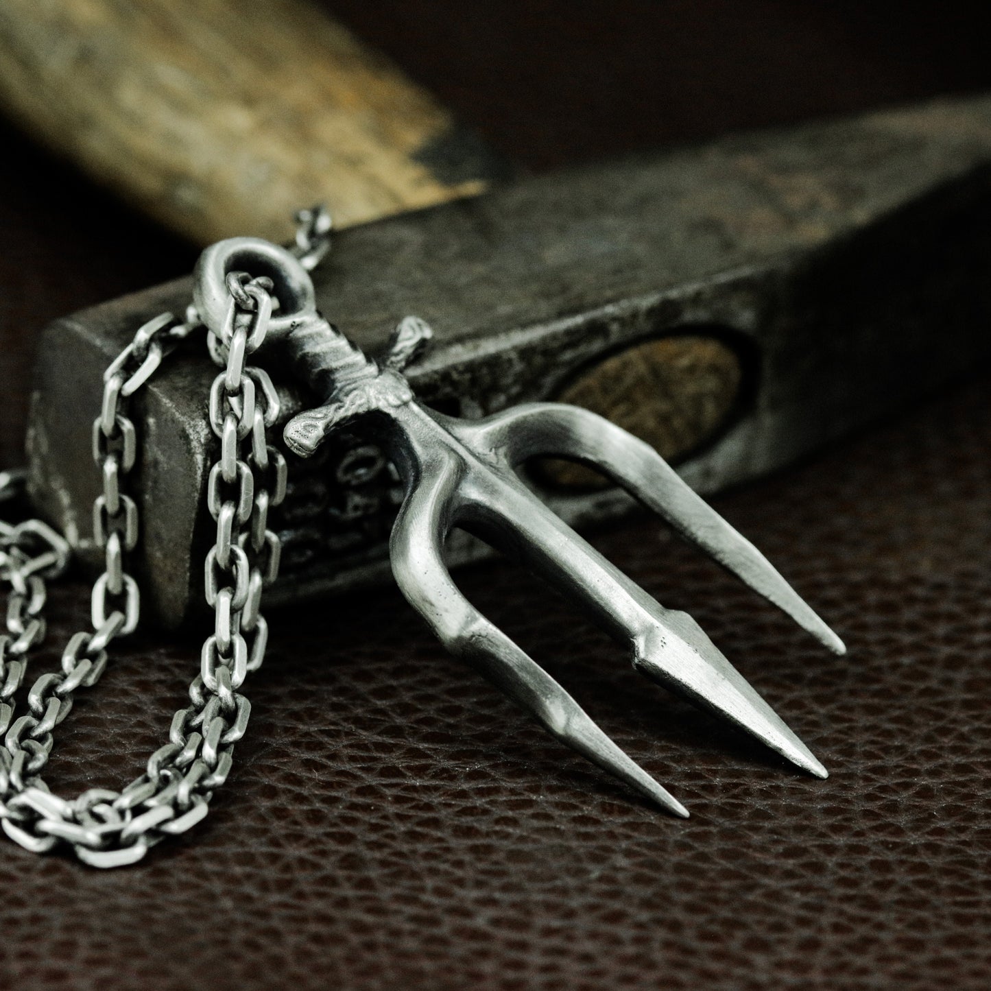 Trident God Weapon Pendant - 925 Silver Handmade
