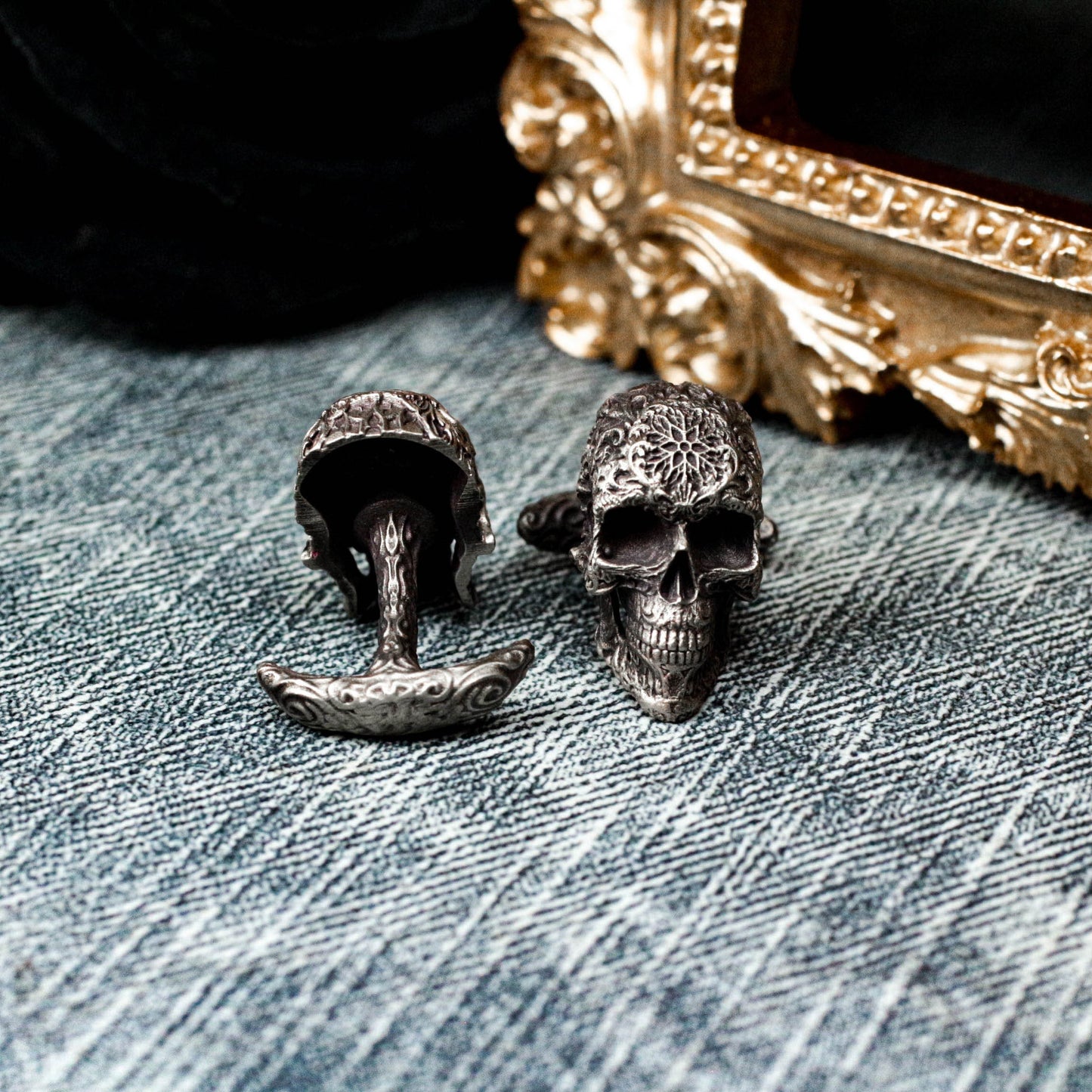 Ornate Skull Cufflinks, 925 Silver Handmade