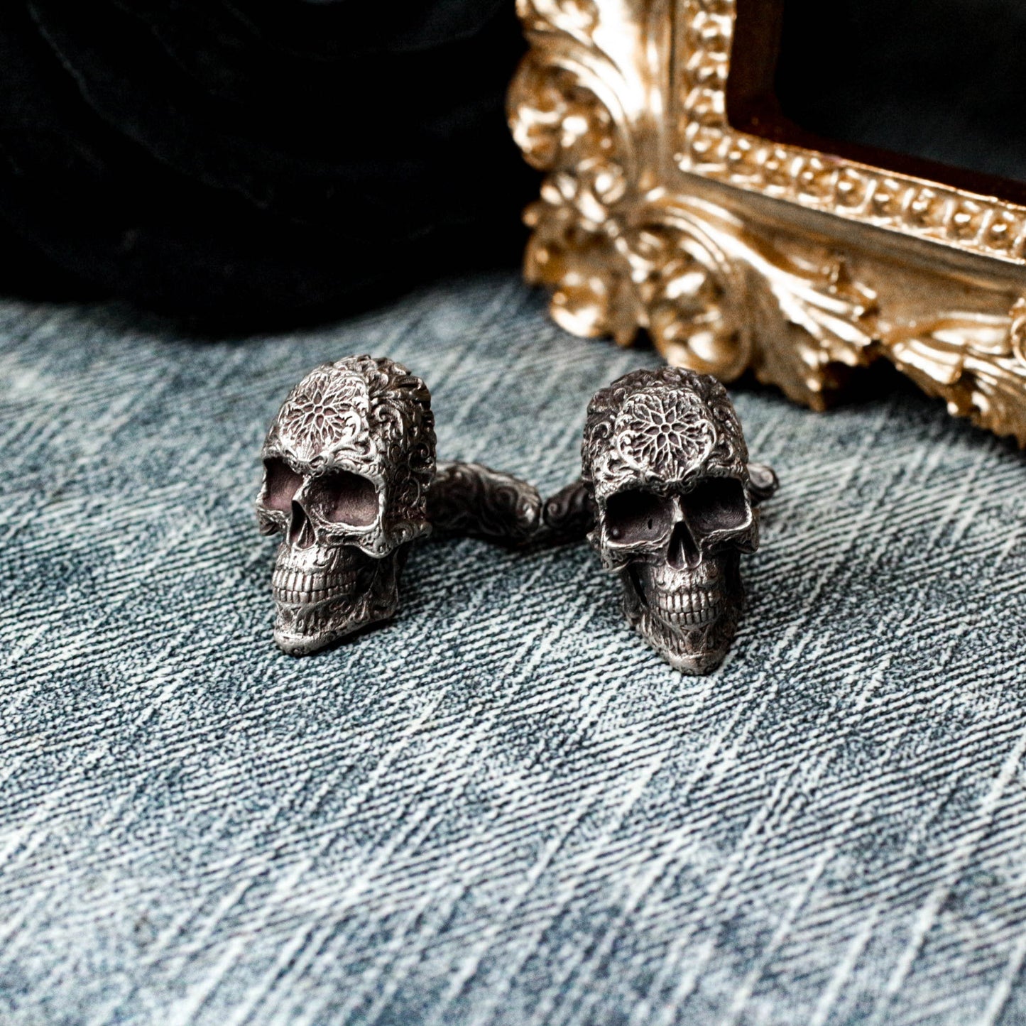 Ornate Skull Cufflinks, 925 Silver Handmade