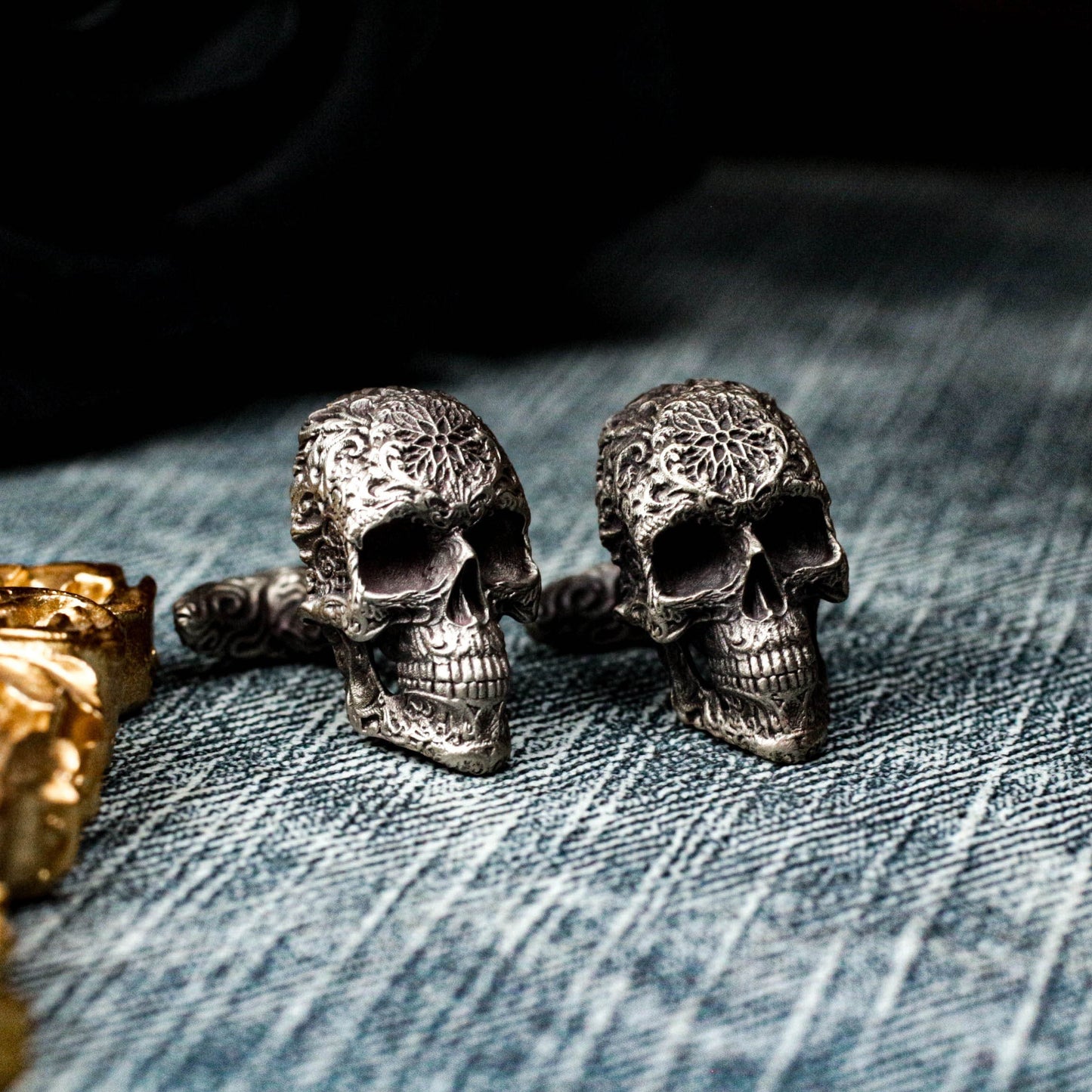 Ornate Skull Cufflinks, 925 Silver Handmade