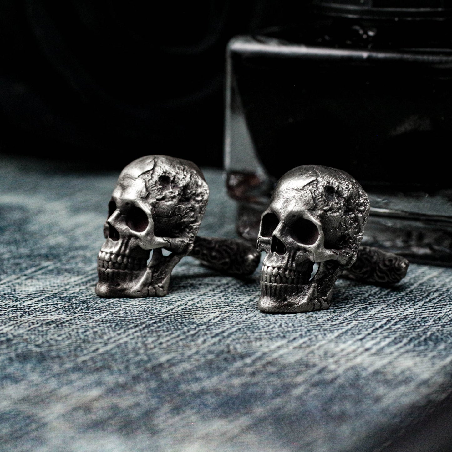 Broken Human Skull Cufflinks - 925 Silver Handmade