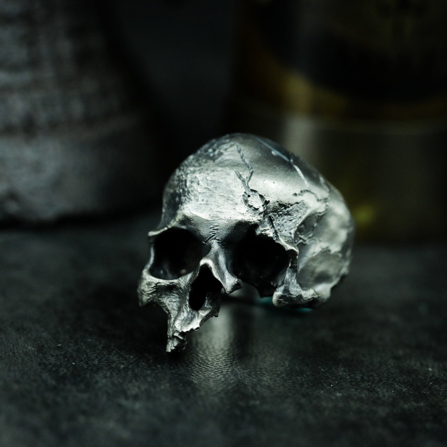 Cracked Skull Ring - 925 Silver Handmade Wounded Symbol