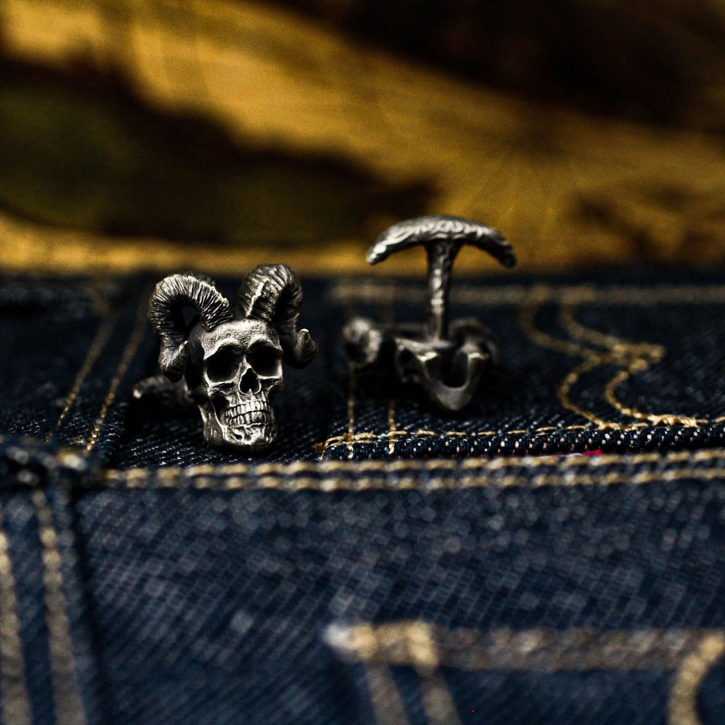 Ram's Horn Skull Cufflinks - 925 Silver Handmade