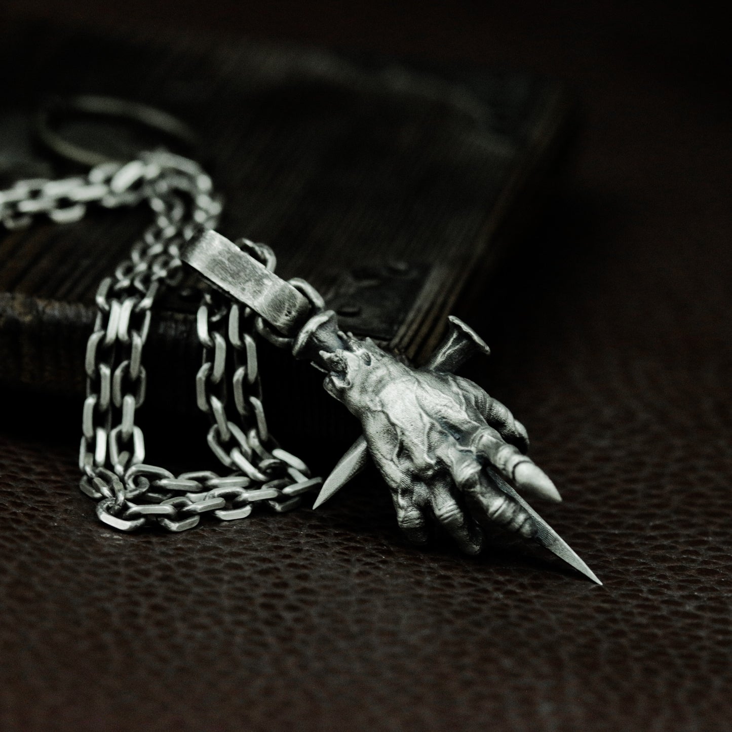 Clawed Hand with Cross Nail Pendant ¨C 925 Silver Handmade